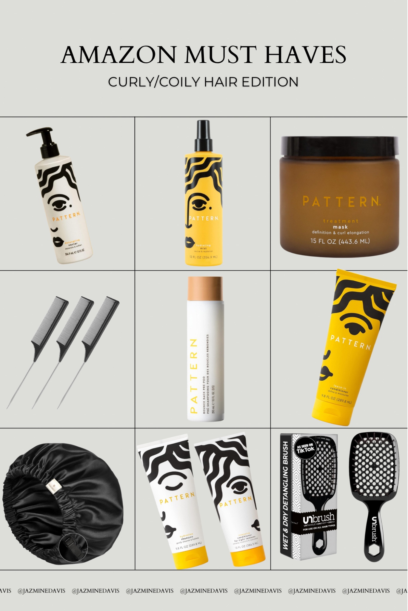 For my curly/coily hair girlies these items are my HOLY GRAIL for beautiful healthy hair. 
-Pattern hair products is the only brand I’ve ever loved so much that I used the entire line; these products truly respect my hair and add a new level of pride to my hair care routine. 
-Phi’s Unbrush has replaced about 3-4 different brush’s of mine, including the curly/coily girls bestie the Denman brush (yes I said it!). 
-An honorable and needed mention a proper heat resistant rat tail comb, everyone’s must have hair item. 
-& lastly but certainly not least the hair hero…. A hair bonnet, one of the most crucial items on this list. You won’t need a good brush or great hair products if you don’t have any hair left lol, add a bonnet to your routine!

#4c #haircare #haircareroutine #curlyhair #coilyhair #beauty #beautyroutine

#LTKBeauty #LTKFindsUnder50 #LTKU