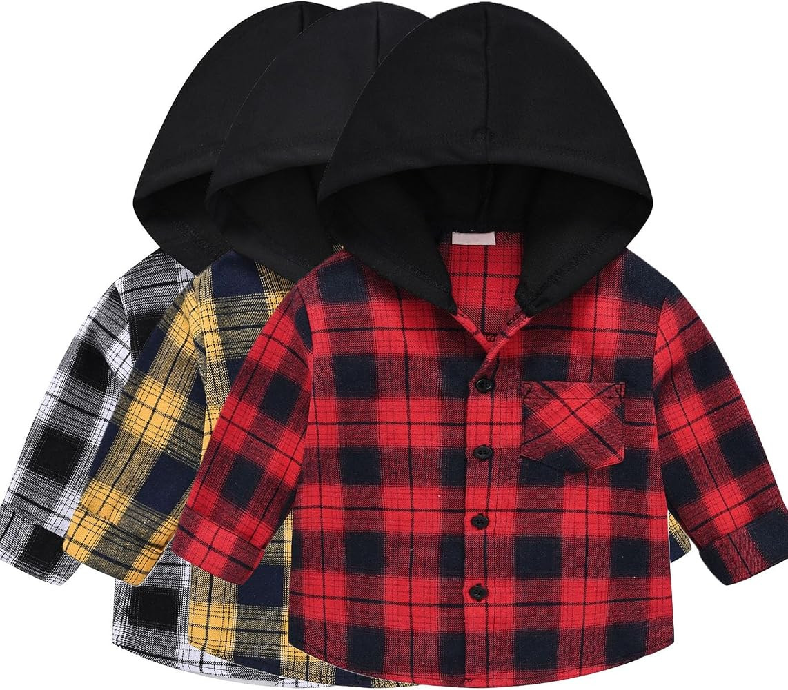 Toddler Baby Plaid Hooded Shirt Kids Boys Flannel Long Sleeve Tartan Jacket Y2K Grid Check Fall L... | Amazon (US)