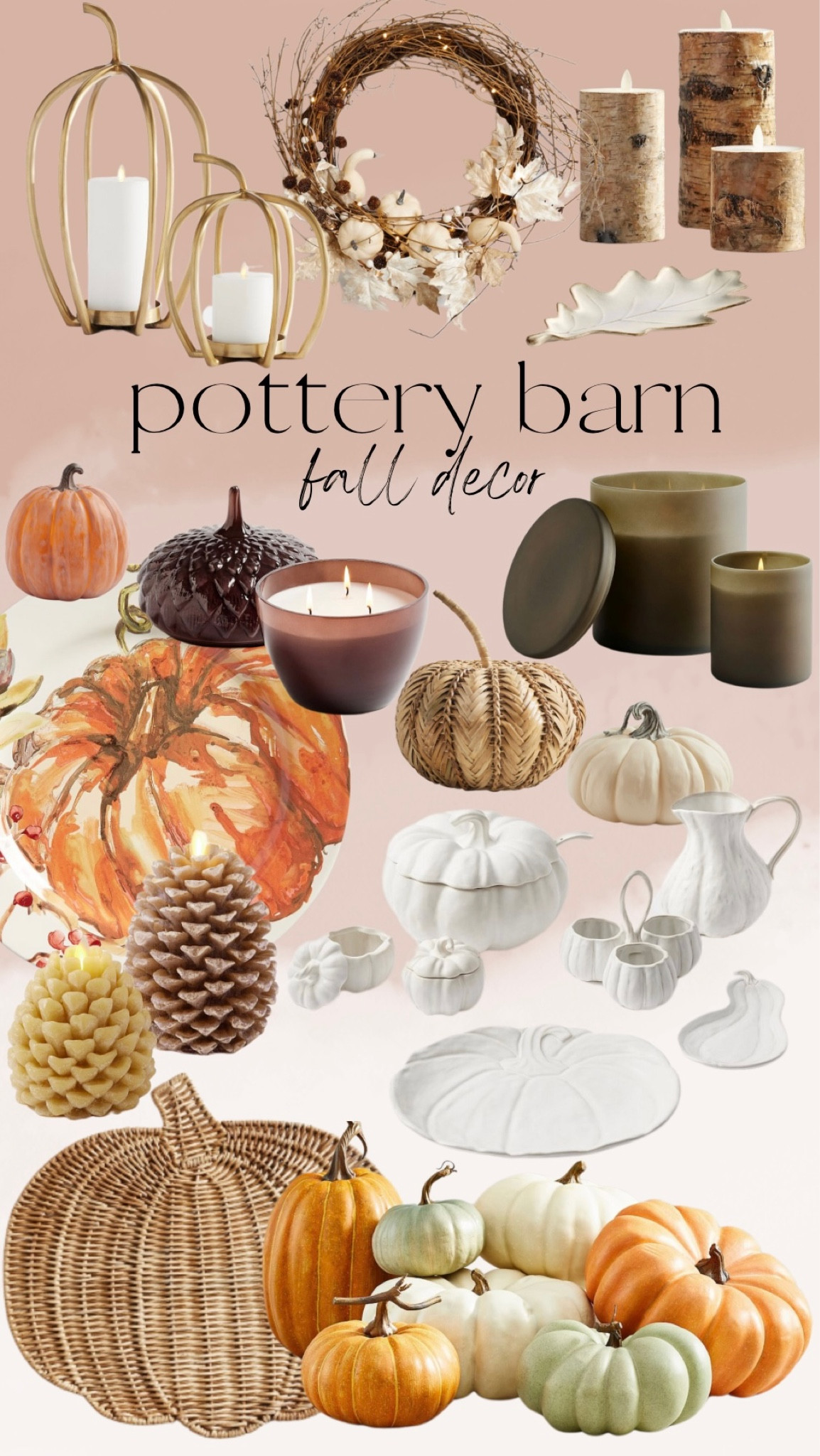Pottery barn fall decor Halloween candles table wear serving dishes pumpkins pinecone wreath garland plates

#LTKSeasonal #LTKhome #LTKFind