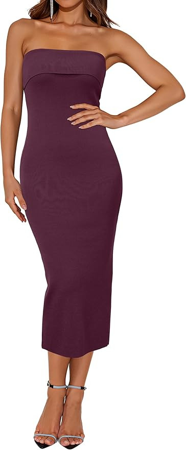Arach&Cloz Women's Silk Blend Fold Over Elegant Classy Wedding Guest Dress 2025 | Amazon (US)