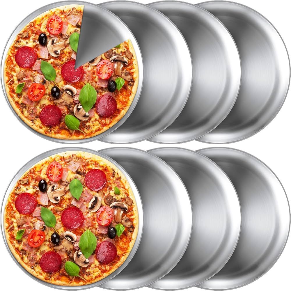 8 Pieces Pizza Pans Bulk Stainless Steel Pizza Pans Round Bakeware Pizza Trays for Oven Kitchen B... | Amazon (US)