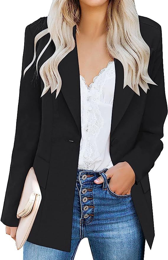 LUYEESS Women's Casual Work Office Notch Lapel Pockets Buttons Blazer Suit Jacket | Amazon (US)