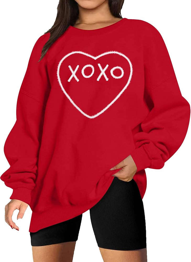 MYHALF Valentines Day Sweatshirts Valentine Shirts: Womens Love Heart Long Sleeve Tops Oversized ... | Amazon (US)