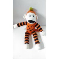 Dan Dee Sock Monkey Halloween Jack O Lantern Pumpkin Stuffed Animal Toy 12 | Etsy (US)
