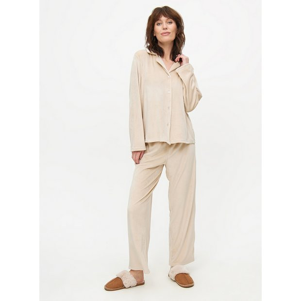 Buy Beige Velour Traditional Long Sleeve Pyjamas  XXL | Pyjamas | Tu | Tu Clothing