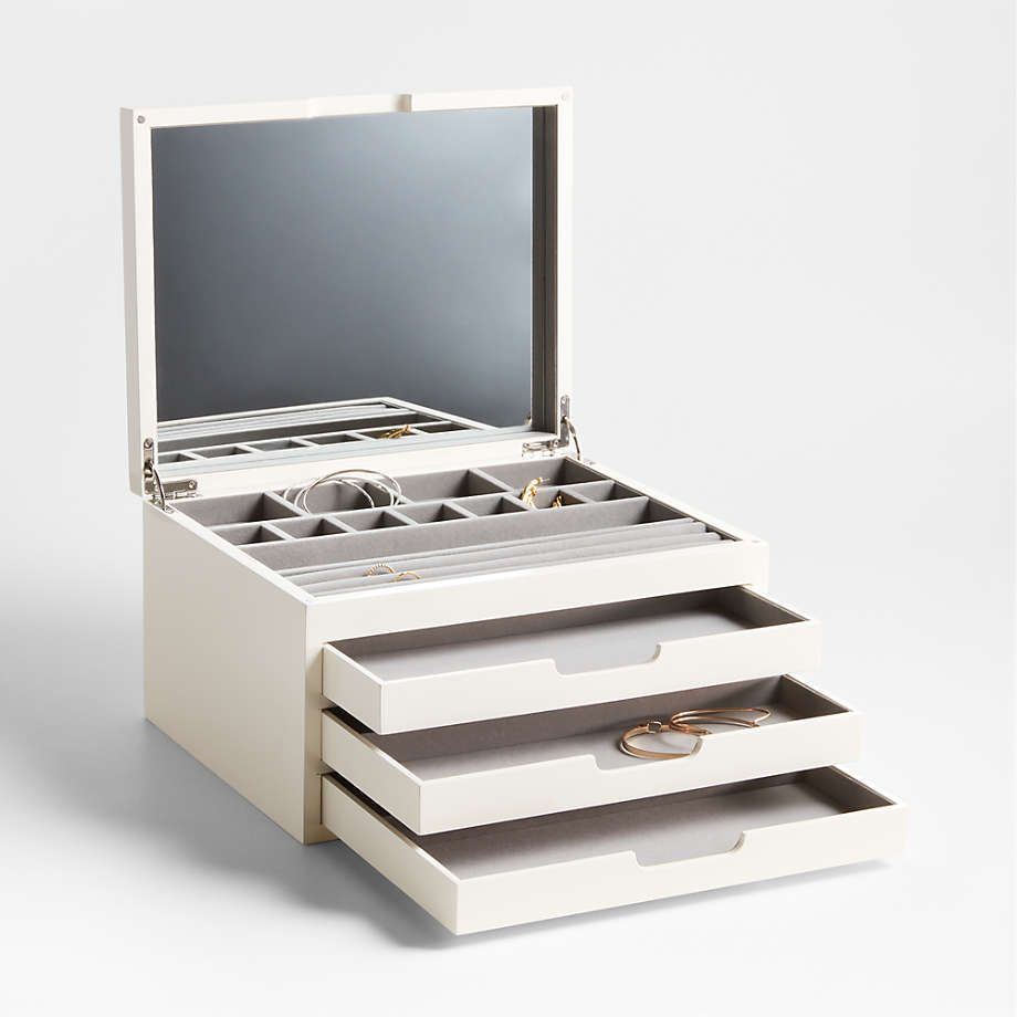 Extra-Large Cream White Wood Jewelry Box + Reviews | Crate & Barrel | Crate & Barrel