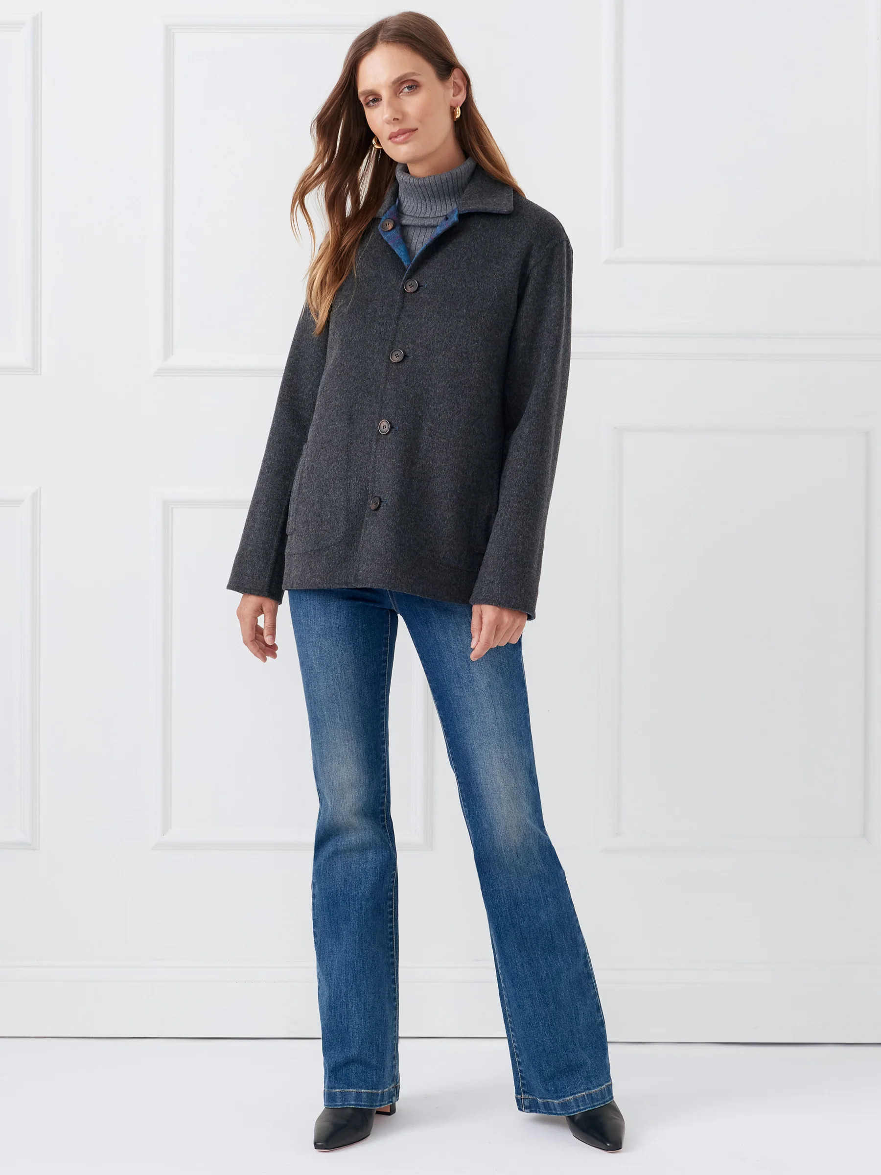 Charcoal Solid Reid Reversible Coat | Women's Jackets & Outerwear | J.McLaughlin | J.McLaughlin