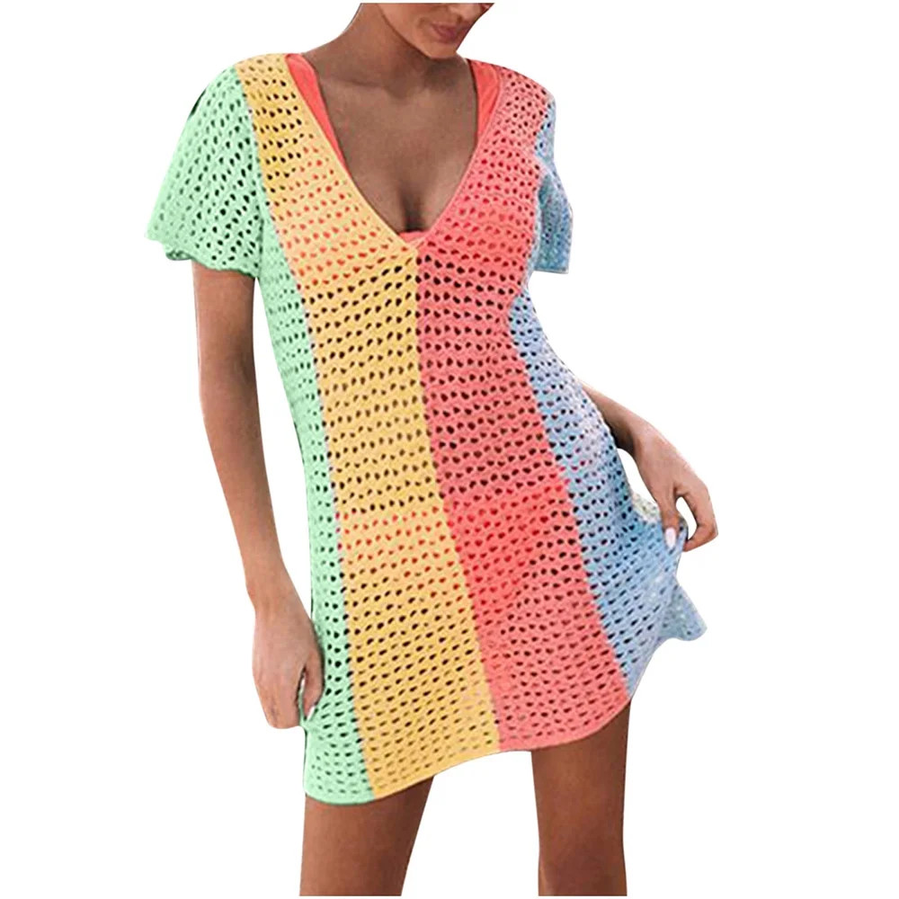 Joau Swimsuit Cover Ups for Women, V Neck Hollow Out Swim Coverup Crochet Summer Beach Cover Up D... | Walmart (US)