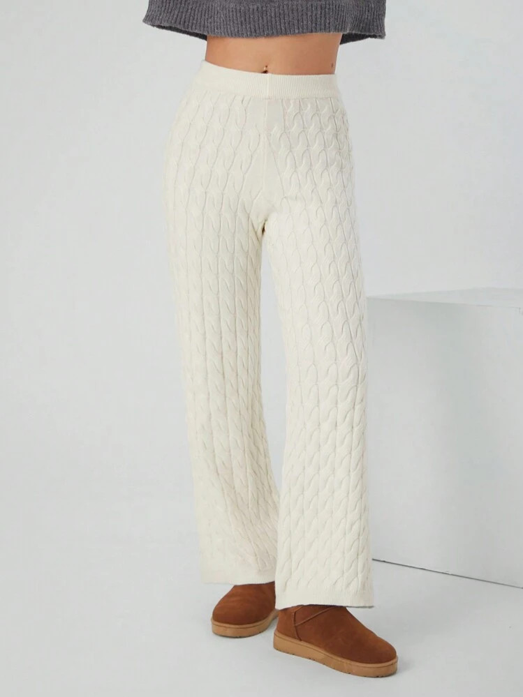 Easelle Women Straight Leg Loose Casual Knitted Pants With Cable Knit Pattern | SHEIN