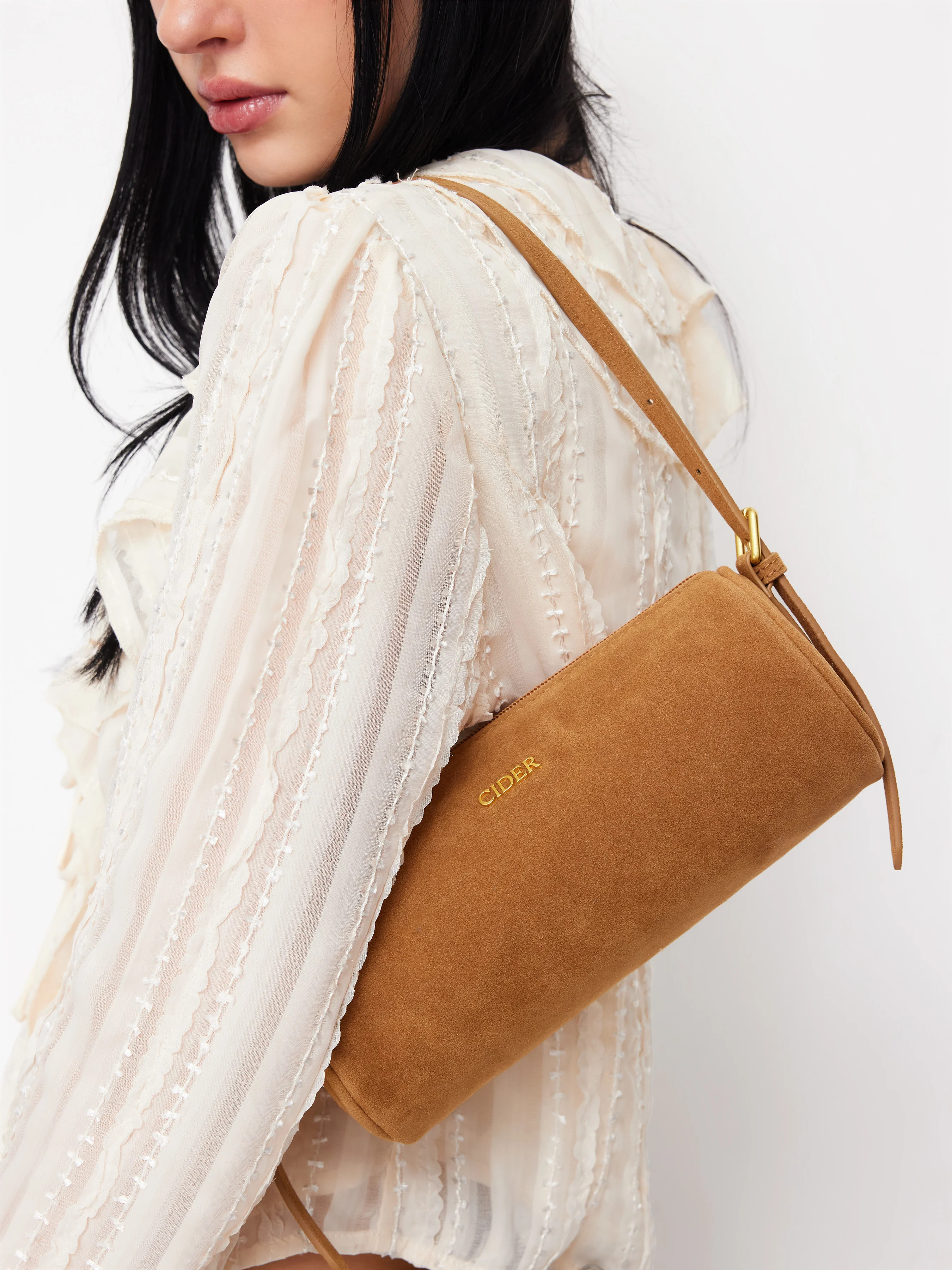 FAUX SUEDE CYLINDRICAL SHOULDER BAG | Cider