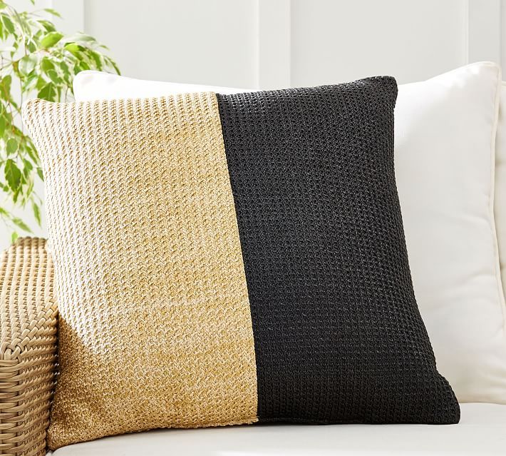 Faux Natural Fiber Pieced Indoor/Outdoor Pillow | Pottery Barn (US)