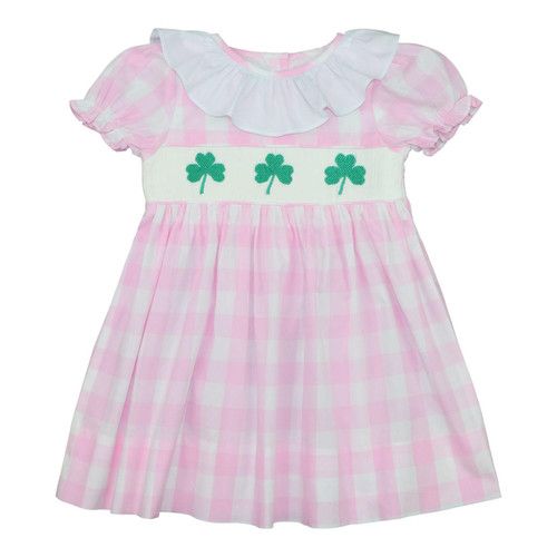 Pink Check Smocked Shamrock  Dress | Cecil and Lou