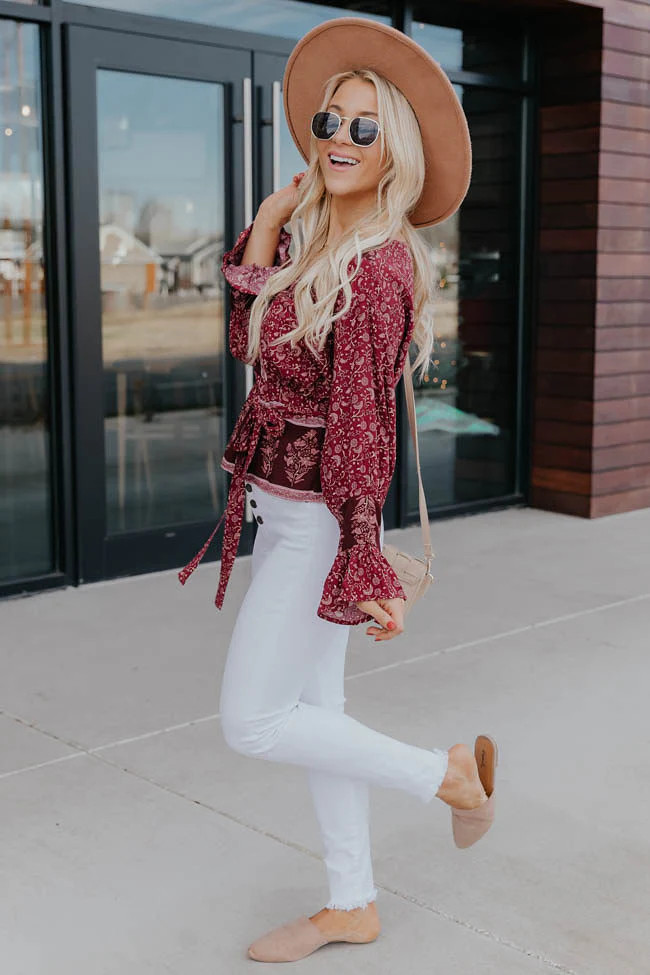 So Indecisive Floral Dark Red Blouse FINAL SALE | The Pink Lily Boutique