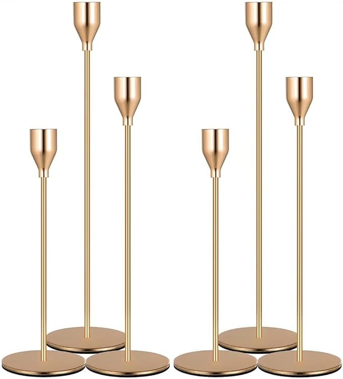 Denique Metal Gold Taper Candle Holder Set of 6 PCS for Table Centerpiece, Gold Candlestick Holde... | Amazon (US)