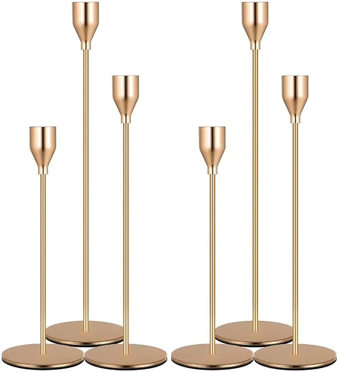 Denique 2 Sets, 6 PCS French Gold Taper Candlestick Holders Set for Table Centerpiece, Vintage Mo... | Amazon (US)