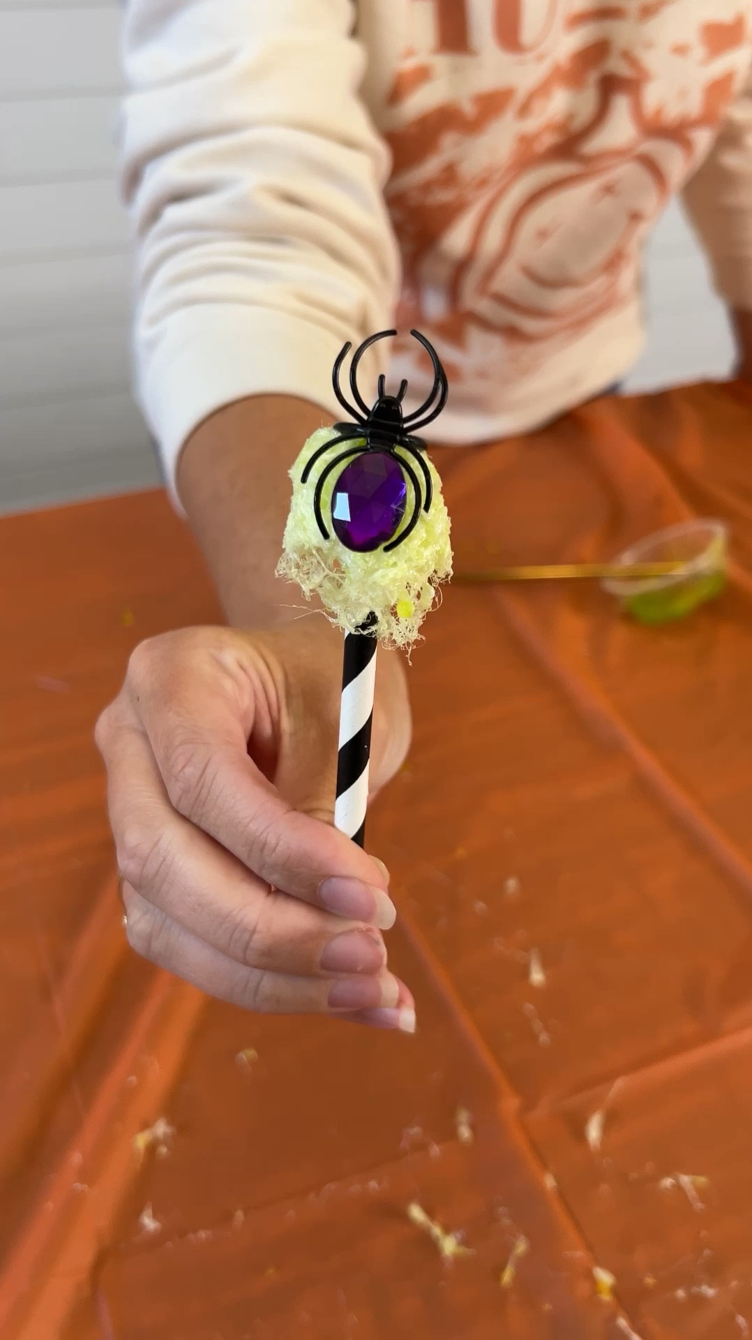 1 Ingredient Halloween Cotton Candy 🕷️ 

🎃 Tips & Tricks 🎃
1. Use a plastic tablecloth to minimize the mess.
2. Use plastic cups that you can throw away after so you don’t have to melt/scrape Jolly Ranchers out of a nice bowl or cup when you’re done. 
3. Only heat for 30 seconds or the plastic cups start to melt.
4. The candy is hot when you melt it, so supervision is definitely required if you do this with kids.
5. A metal straw worked best for making the candy.
6. Paper straws were perfect for collecting the cotton candy & serving it.
7. If the candy hardens, you can reheat it for 10 more seconds. 

#LTKVideo #LTKParties #LTKSeasonal