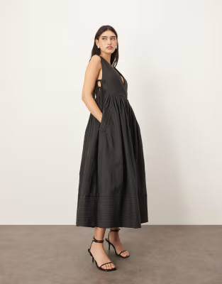 ARRANGE textured smock maxi dress with tie sides in black | ASOS (Global)