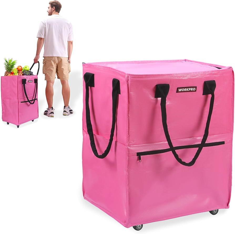 WORKPRO Large Reusable Grocery Bag on Wheels, Heavy Duty Rolling Shopping Tote with Handle, Foldi... | Amazon (US)