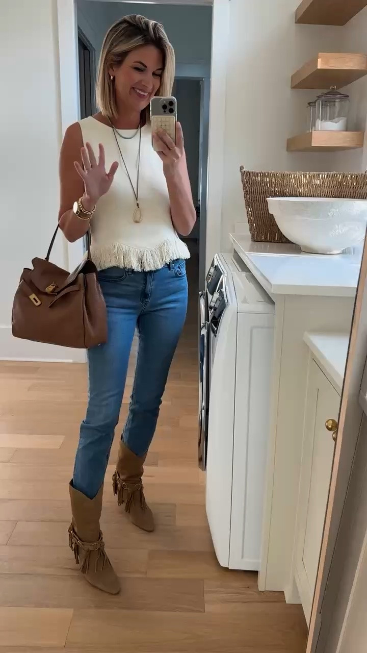 What I wore to jane’s birthday dinner!! Size small shirt (use code PINTERESTING15 For a discount). Jeans and boots true to size.  The photo is not always loading for the boots below 👇🏻 but they are linked if you tap.

#LTKTall #LTKootd #LTKOver40