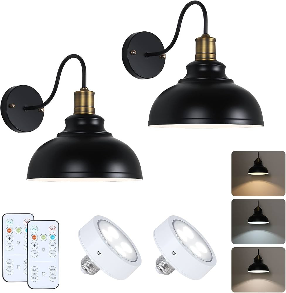 Larkar Modern Style Battery Operated Wall Sconces Set of 2, Battery Run Remote Control Non Hardwi... | Amazon (US)