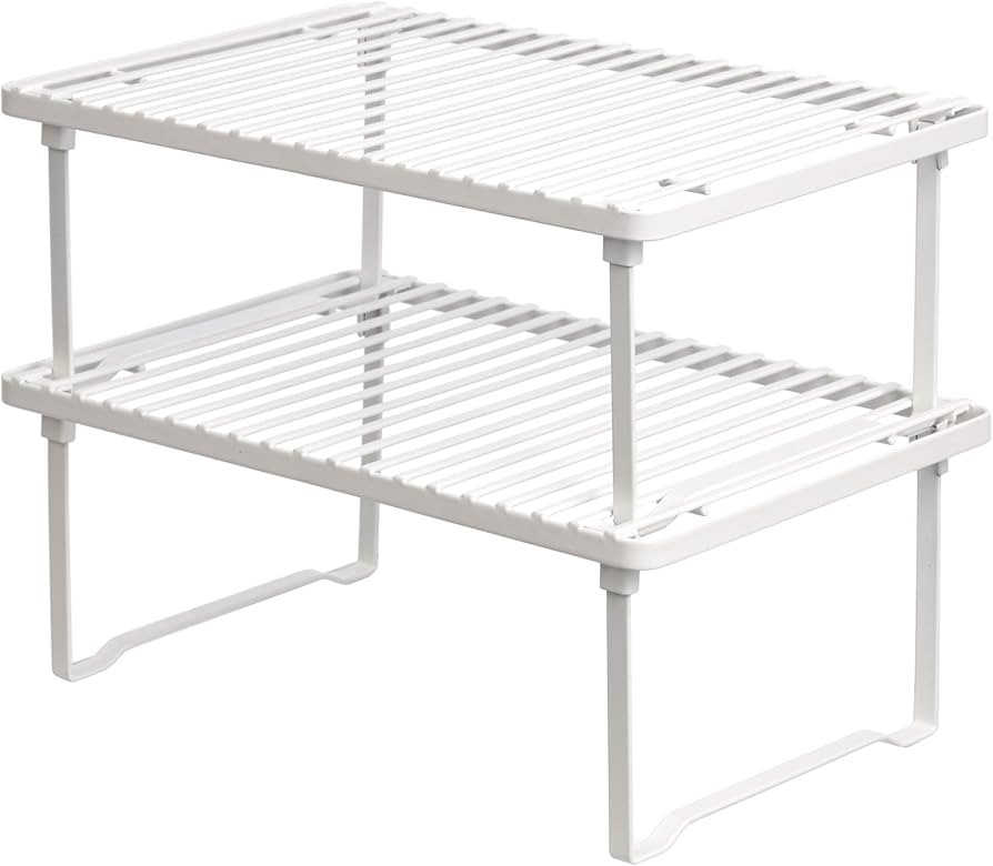 Amazon Basics Stackable Metal Kitchen Storage Shelves, Set of 2 - White, 12.5" L x 8" D x 4.5" H | Amazon (US)