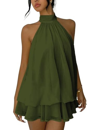 NWFZCCP Women Summer Halter Dress Going Out Mini Dress Olive Green Medium | Amazon (US)