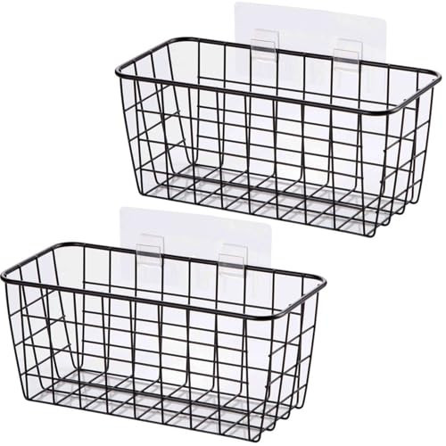 2 Set Adhesive Hanging Wall Basket Inside Cabinet Door Organizer,Wall StorageBasket-No Drilling Adhesive wall Basket for Cupboard Door, Space-Saving Small Hanging Baskets for Wall Mount Storage,Black | Amazon (US)