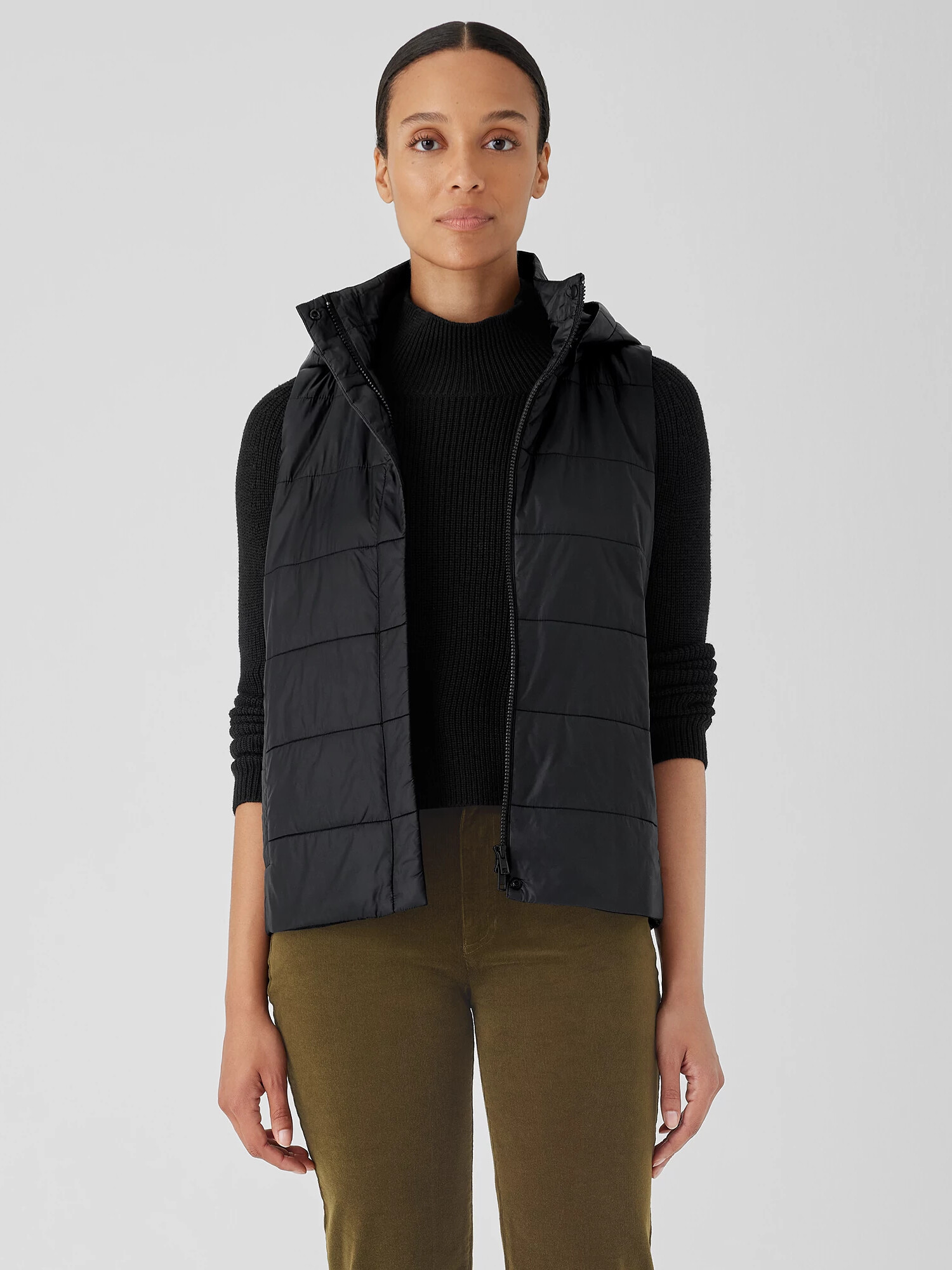 Eggshell Recycled Nylon Vest with Removable Hood | Eileen Fisher