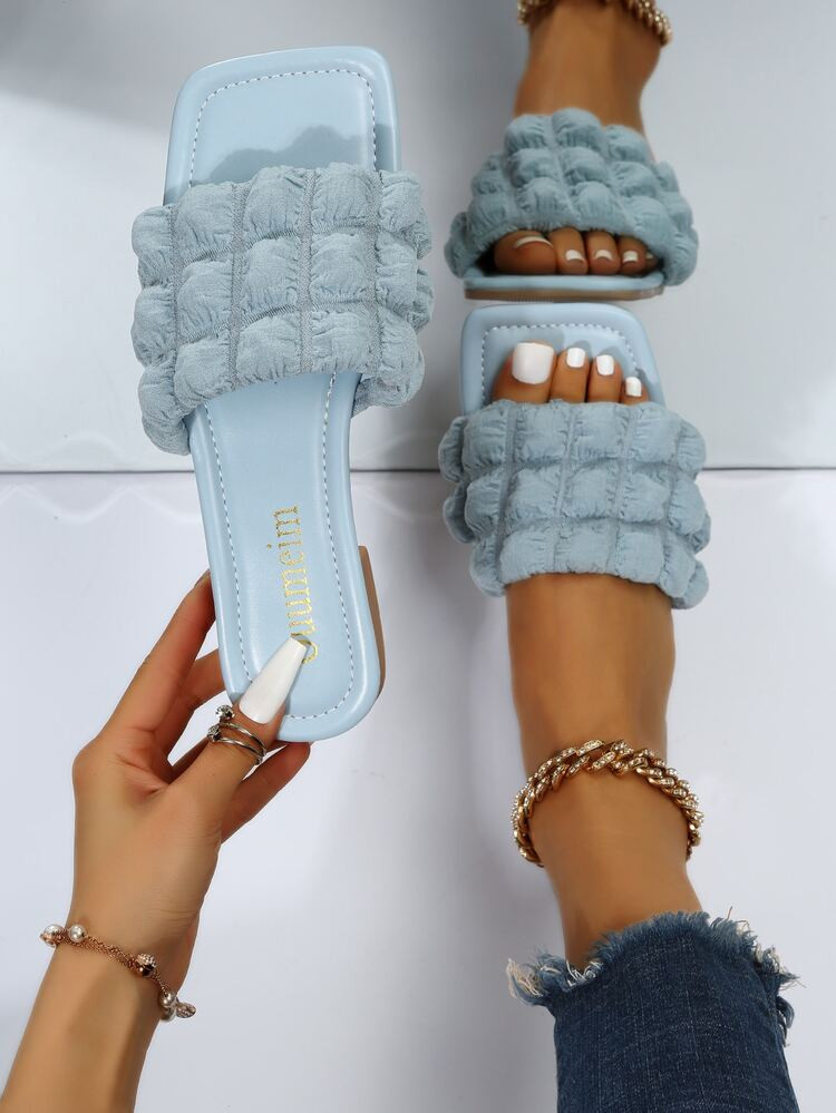 Ruched Detail Flat Slide Sandals | SHEIN
