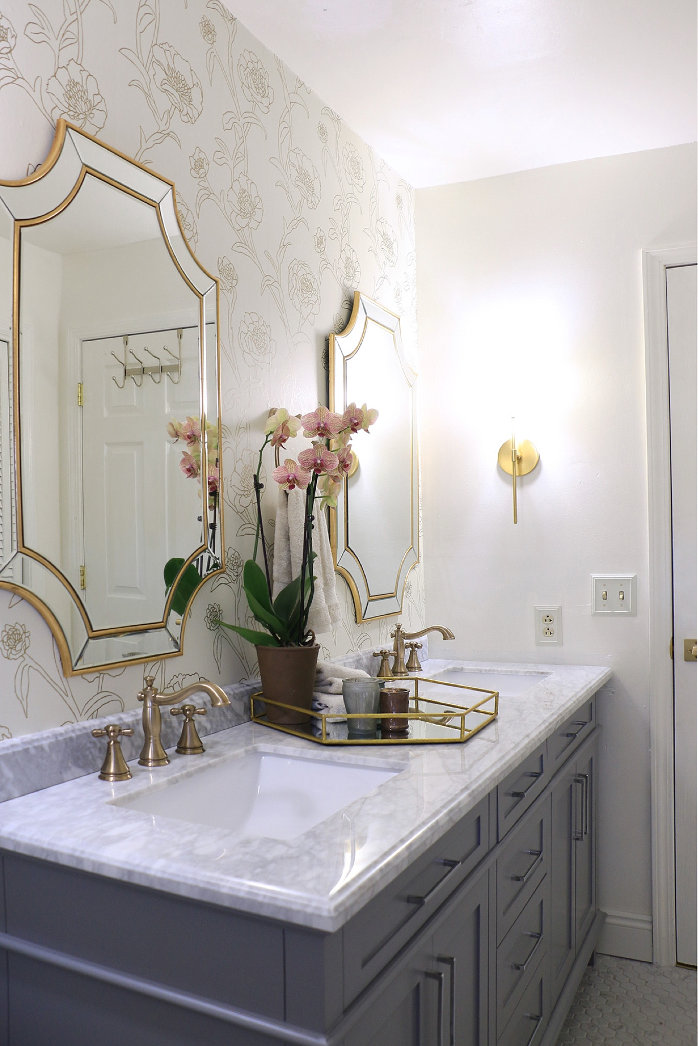 Bathroom Finds | Traditional style glam mirrors, champagne gold faucets, and sink console

#LTKHome