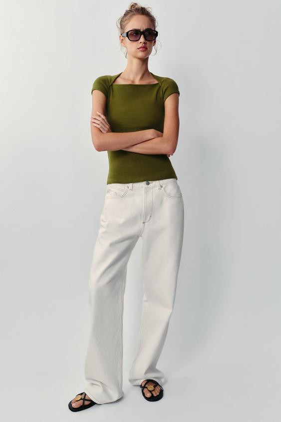 Zara - Square Neckline Top - Black - S - Woman | Zara US