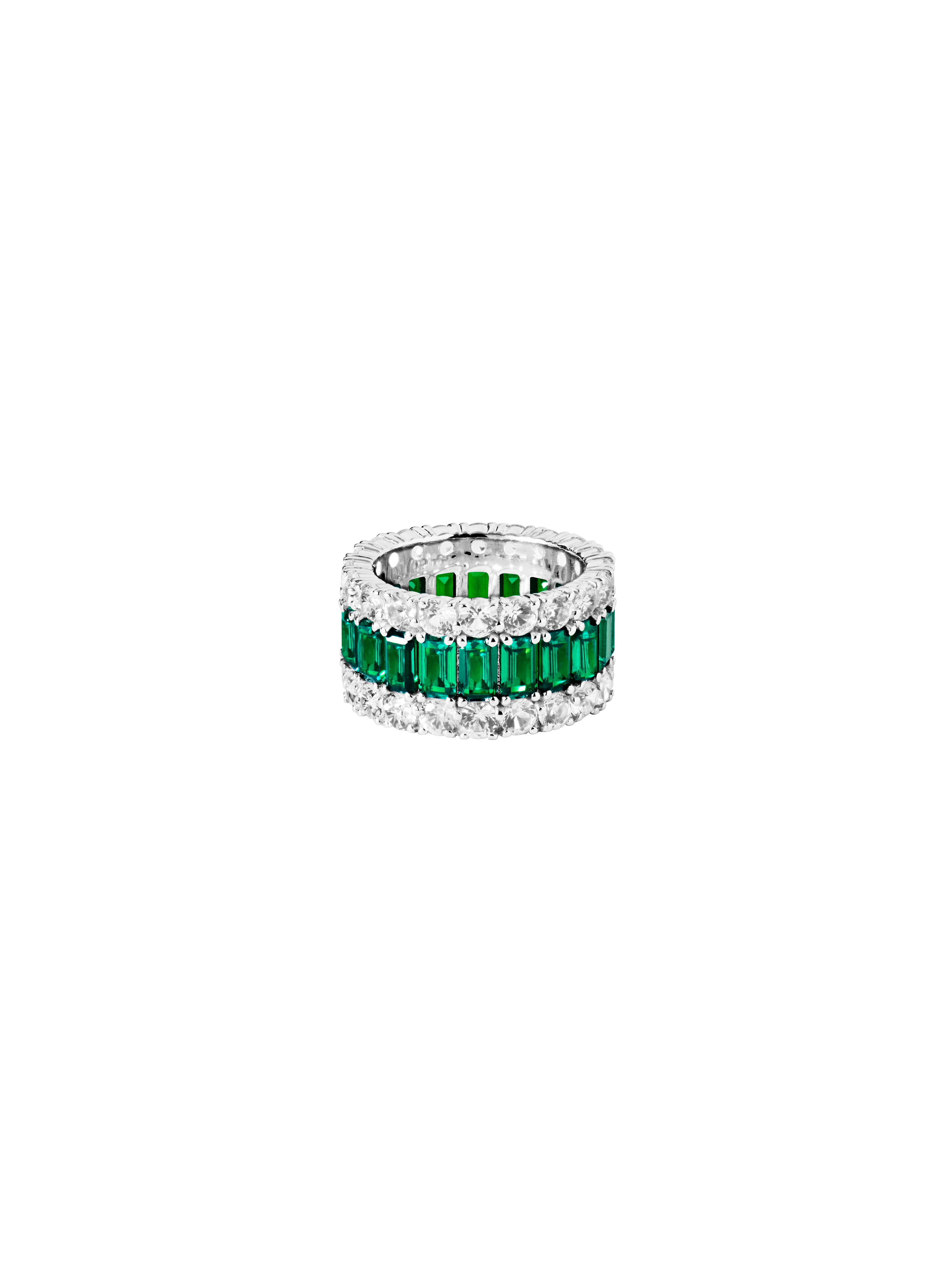 MAXIME THREE-ROW RING IN NANO EMERALD AND MOISSANITE | Dorsey