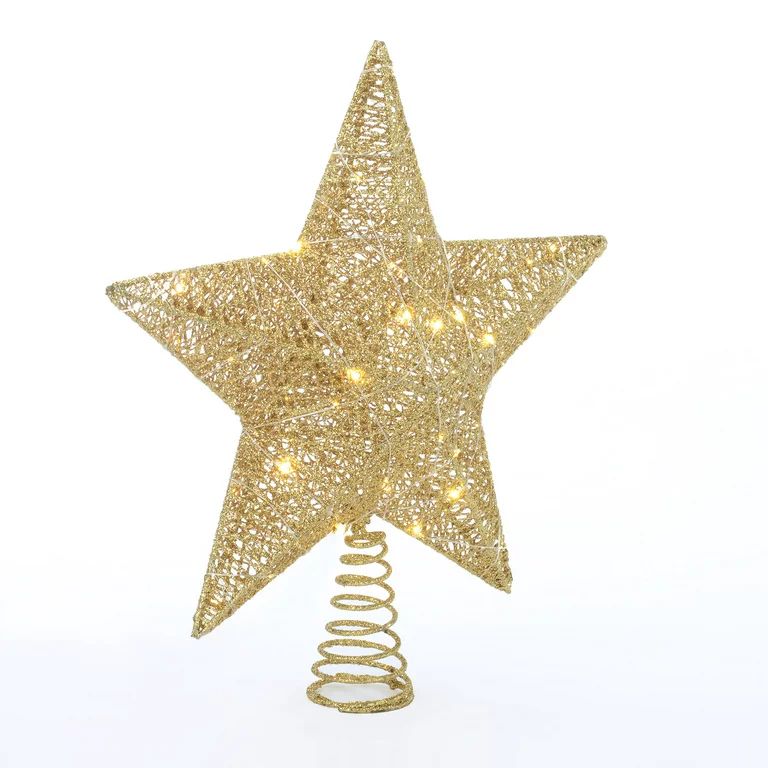 Holiday Time Warm White LED Gold Star Tree Topper, 15" | Walmart (US)