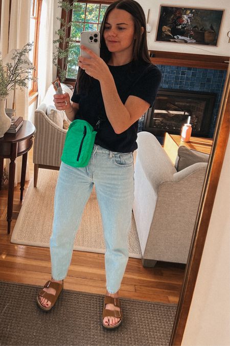 Mom outfit today. These jeans are literally called Le Mom jeans. Love this baggu bag. Perfect for the park and biking my kids around. 

//
Sezane
Birkenstocks 
Baggy cross body 

#LTKSeasonal #LTKstyletip #LTKtravel