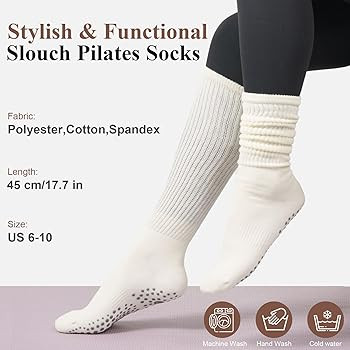 Grip Pilates Socks for Women, Yoga Slouch Socks with Grip for Barre Workout Hospital Long Scrunch... | Amazon (US)