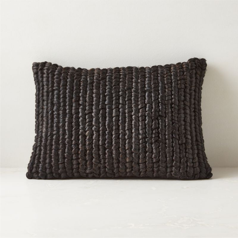Monte Black Jute Modern Throw Pillow with Down-Alternative Insert 18"x12" + Reviews | CB2 | CB2