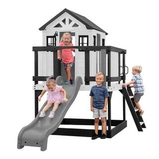 Sweetwater Heights Indoor Outdoor All Cedar Wooden White Elevated Playhouse with Clubhouse, Ladde... | The Home Depot