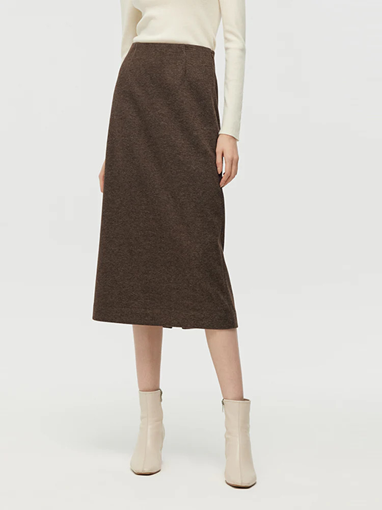 Knitted Women Column Midi Skirt - Heather Brown / M | GOELIA