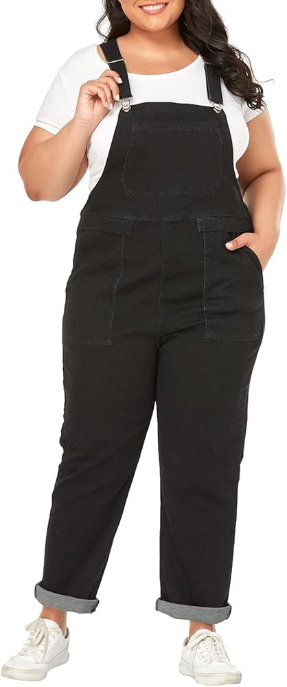 Women's Plus Size Overalls Stretchy Baggy Denim Jumpsuits | Amazon (US)