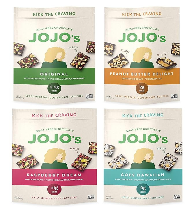 JOJO's Dark Chocolate Bites Made with Hemp, Plant Based Protein, Low Sugar, Low Carb, Vegan, Pale... | Amazon (US)