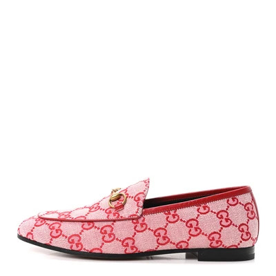 Canvas GG Monogram Horsebit Womens Jordaan Loafers 37.5 Gardenia Hibiscus Red | FASHIONPHILE (US)