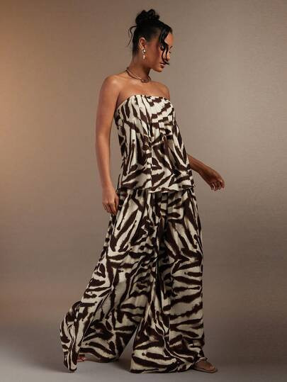 Hauture Women's Abstract Print Pleated Wide Leg Loose Casual Long Pants | SHEIN