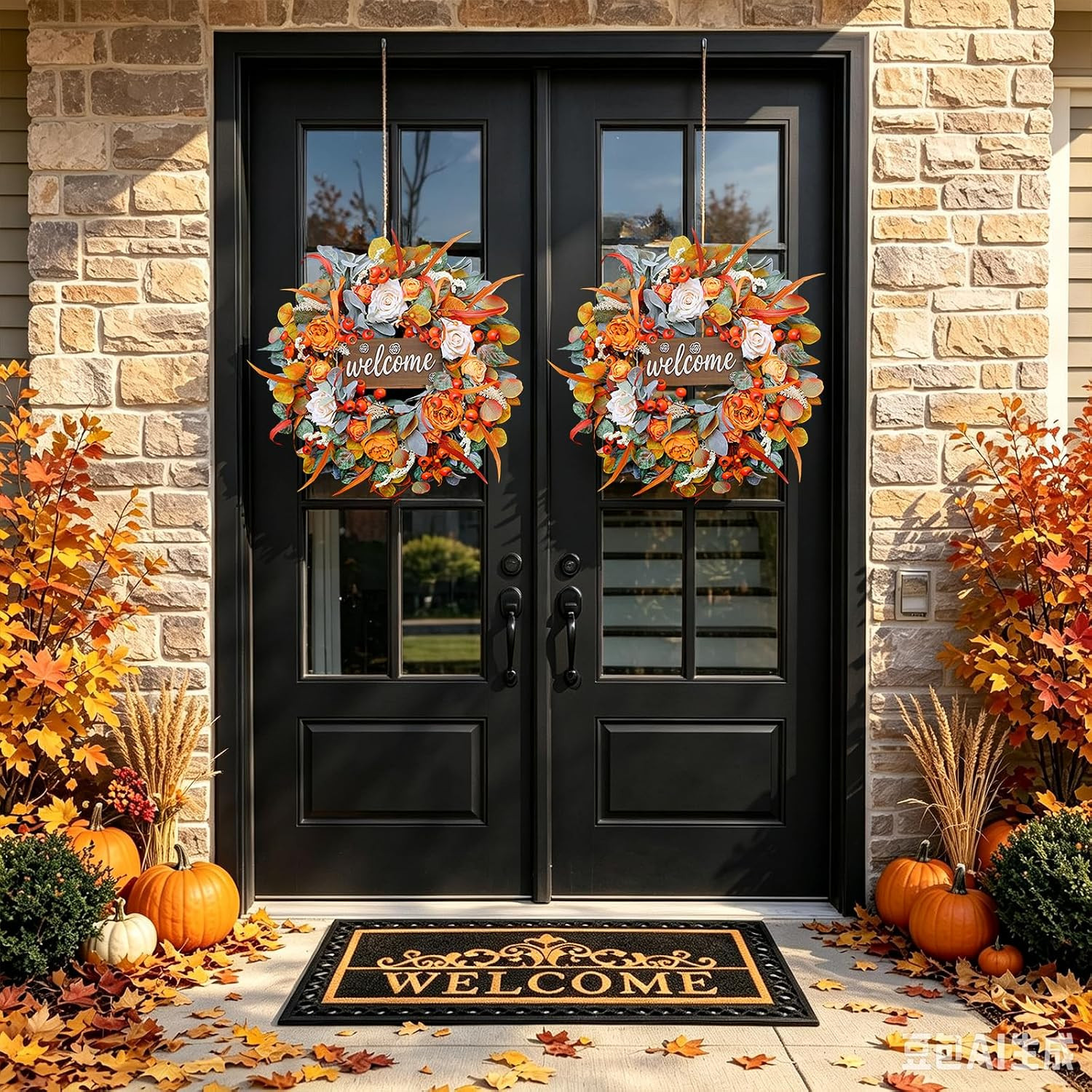 Fall Wreath for Front Door, 24 Inch Autumn Wreath with lamb's Ear Leaves, Roses, Berries & Wooden Sign, Fall Decorations for Home, Artificial Flowers Harvest and Thanksgiving Indoor & Outdoor 

 #LTKSeasonal #LTKHome #LTKSaleAlert