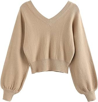 ZAFUL Women Knit Crop Sweater, Drop Shoulder Jumper Sweater Long Sleeve Short Sweater Pullover To... | Amazon (US)