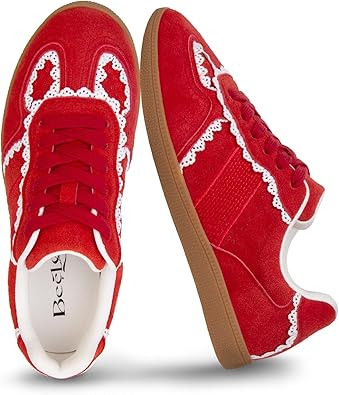 Casual Sneakers for Women Lace Detail – Elegant Ribbon Lace-Up Fashion Sneakers with Leather Up... | Amazon (US)