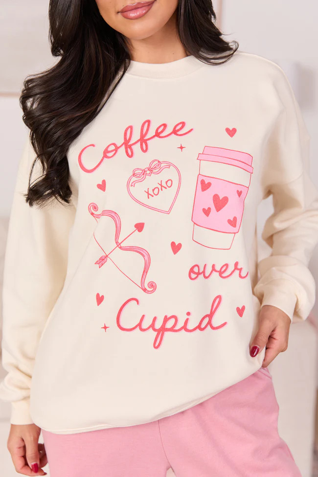 Coffee Over Cupid Cream Graphic Sweatshirt SALE | Pink Lily