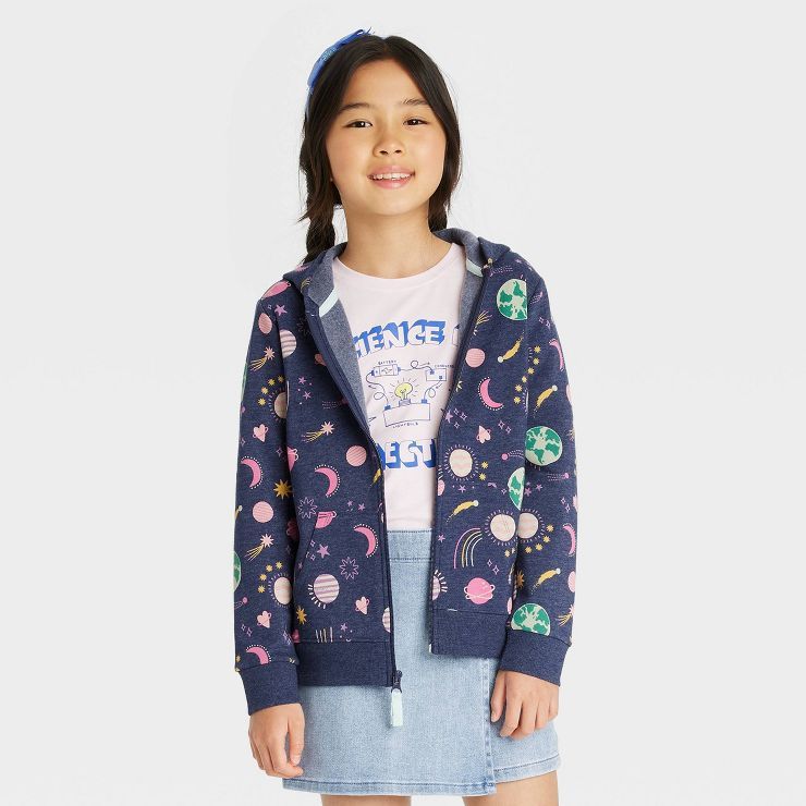 Girls' Printed Zip-Up Fleece Hoodie - Cat & Jack™ | Target