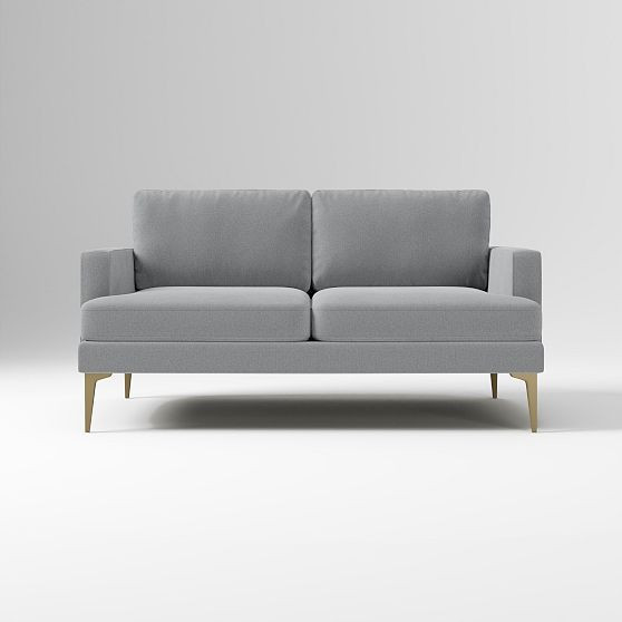 Andes 60in Sofa, Performance Washed Canvas Storm Gray, Blackened Brass | West Elm (US)