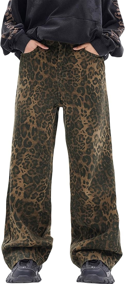 Mens Leopard Print Jeans Y2k Baggy Leopard Jeans Wide Leg Vintage Demin Pants Streetwear | Amazon (CA)