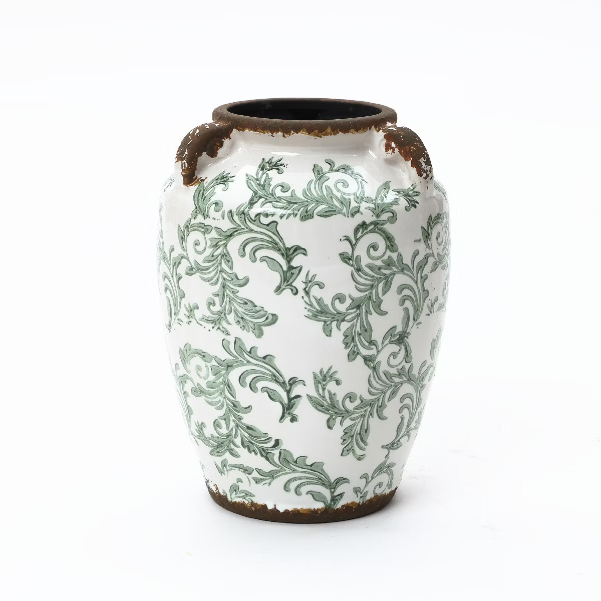 LuxenHome Green Floral Wide-Mouth Waterproof Ceramic Vase, 7.28" Round Indoor Home Decor Multicol... | Target